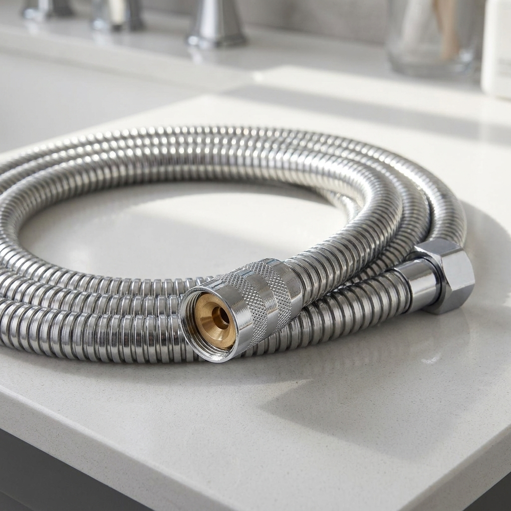 Shower hose connection fitting close-up