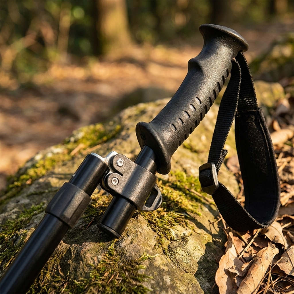 Trekking Poles detail — foldable joint and grip handle