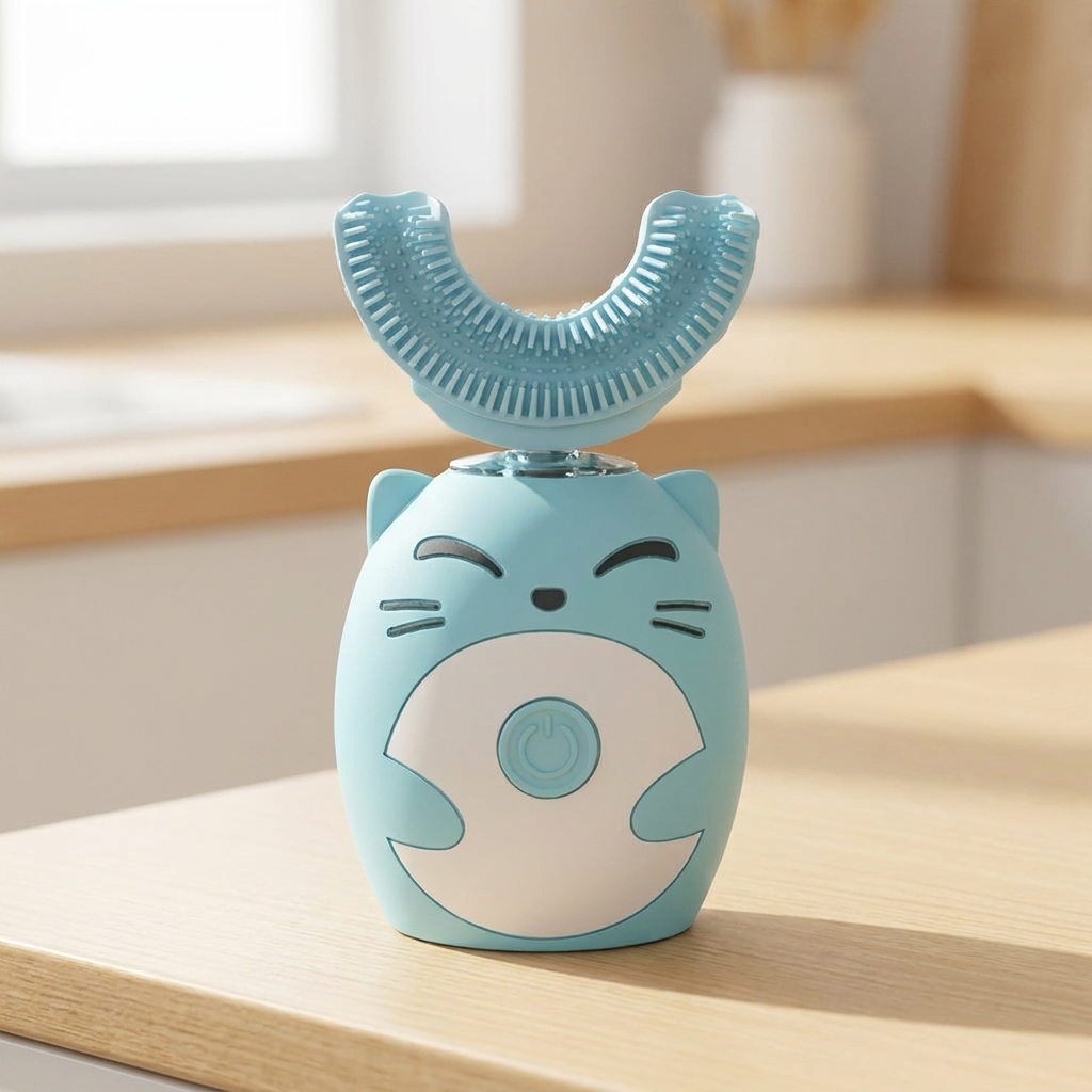 Cepillo de dientes para niños con cabezal en forma de U, primer plano