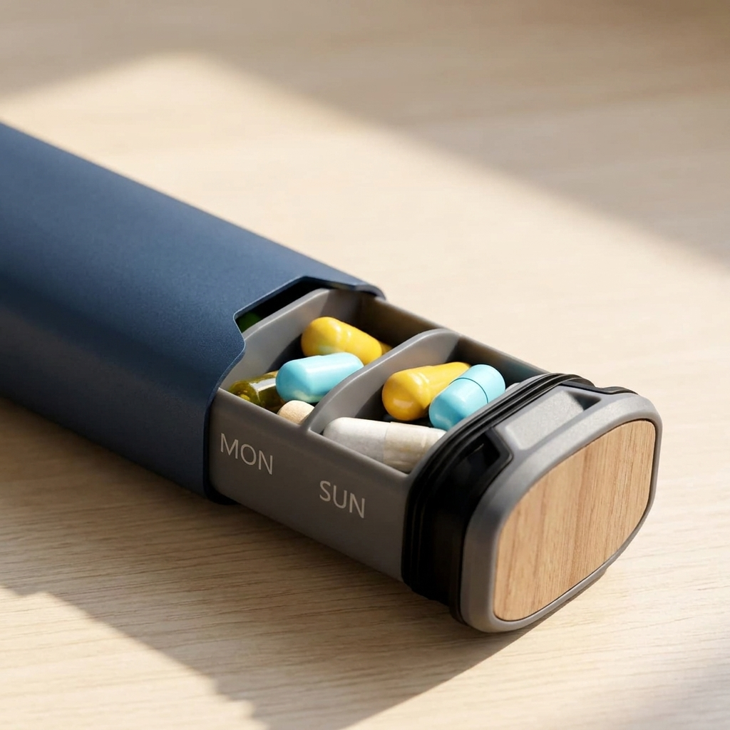 Weekly Pill Organiser | Wooden & Aluminium Design | 7-Day Medication Case