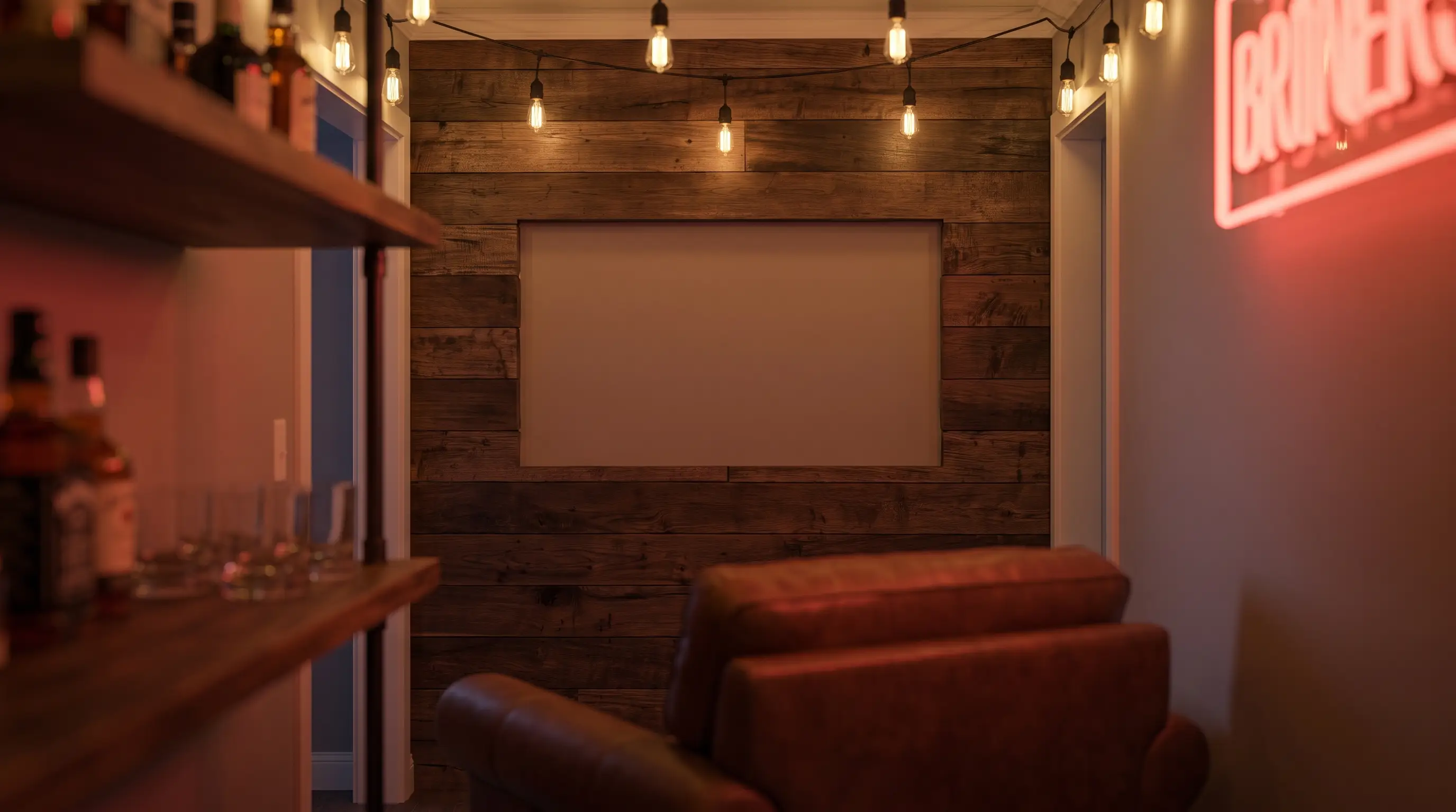 Man cave home bar wall