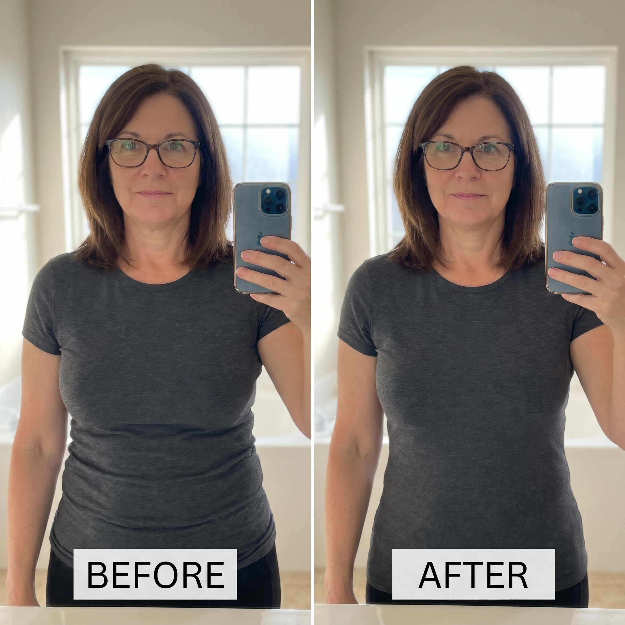 Before and after under a jersey top