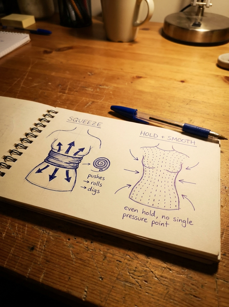 Sketch: squeeze pushes and rolls, hold and smooth distributes