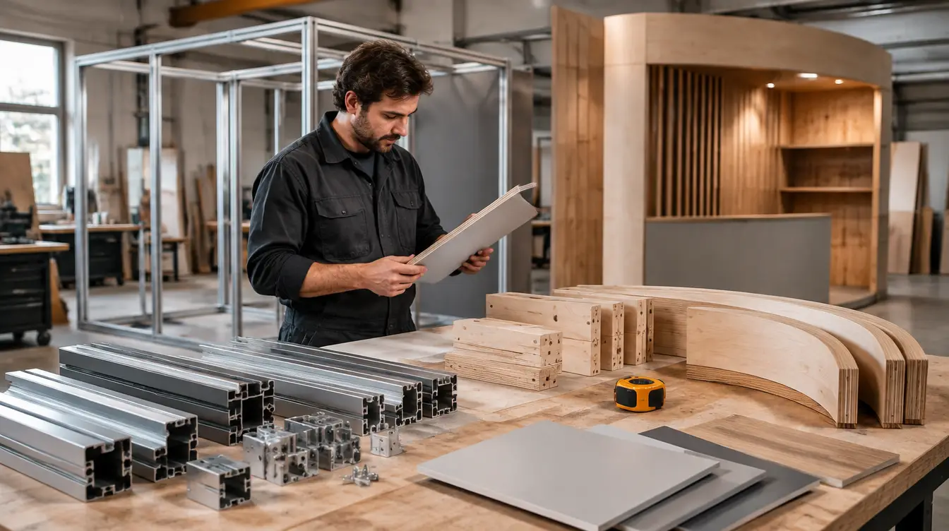 AI illustration of custom and modular stand components in a workshop