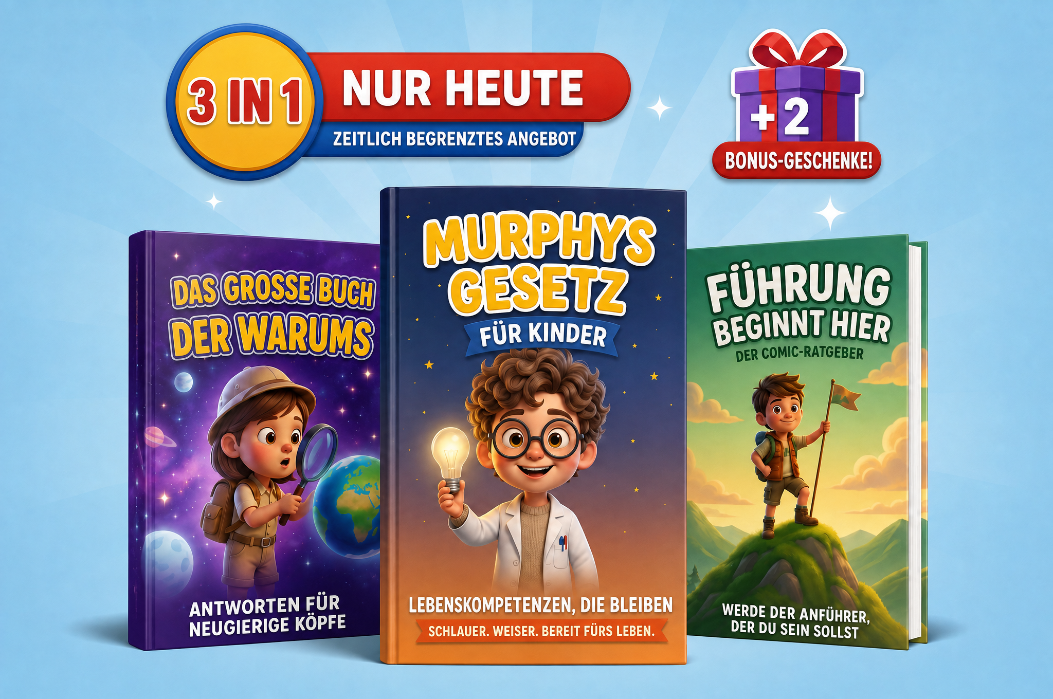 3-in-1-Set — Murphys Gesetz für Kinder + Das große Buch der Warums + Führung beginnt hier