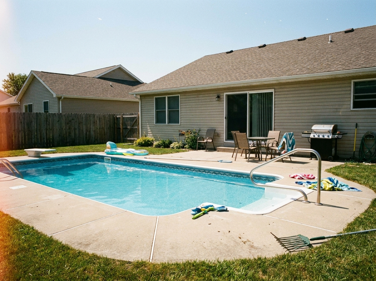 Backyard pool with no fence around it