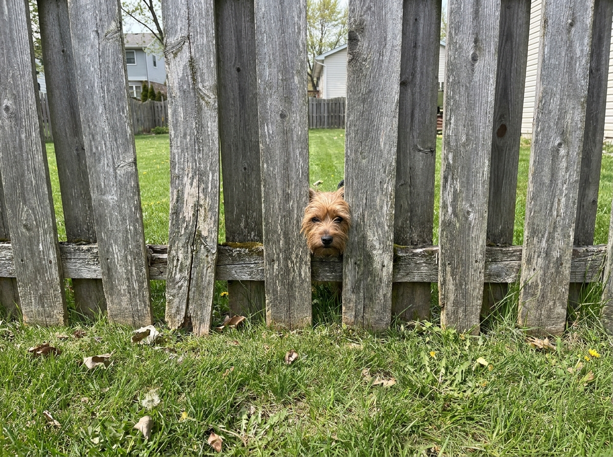 Weathered gray fence with wide gaps between boards