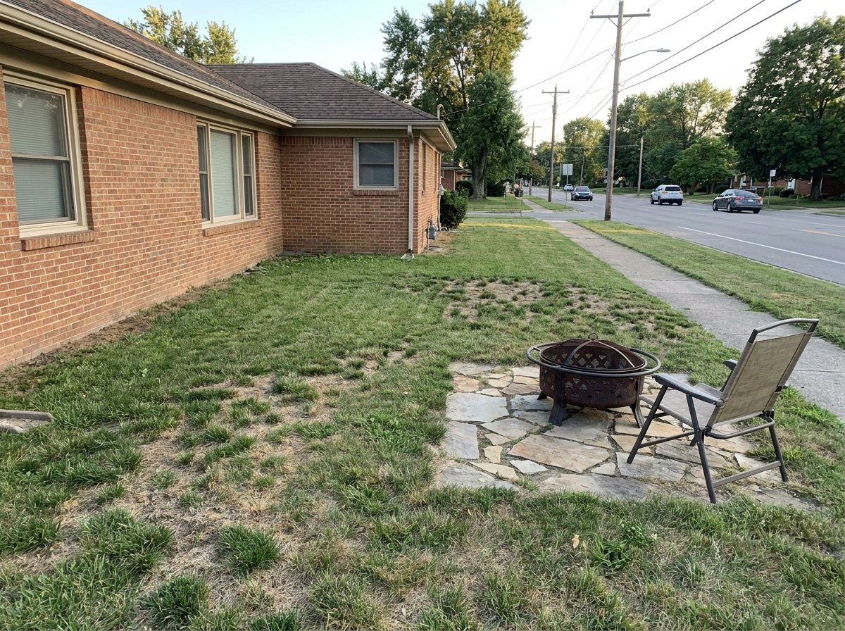 Corner-lot backyard open to the sidewalk and street