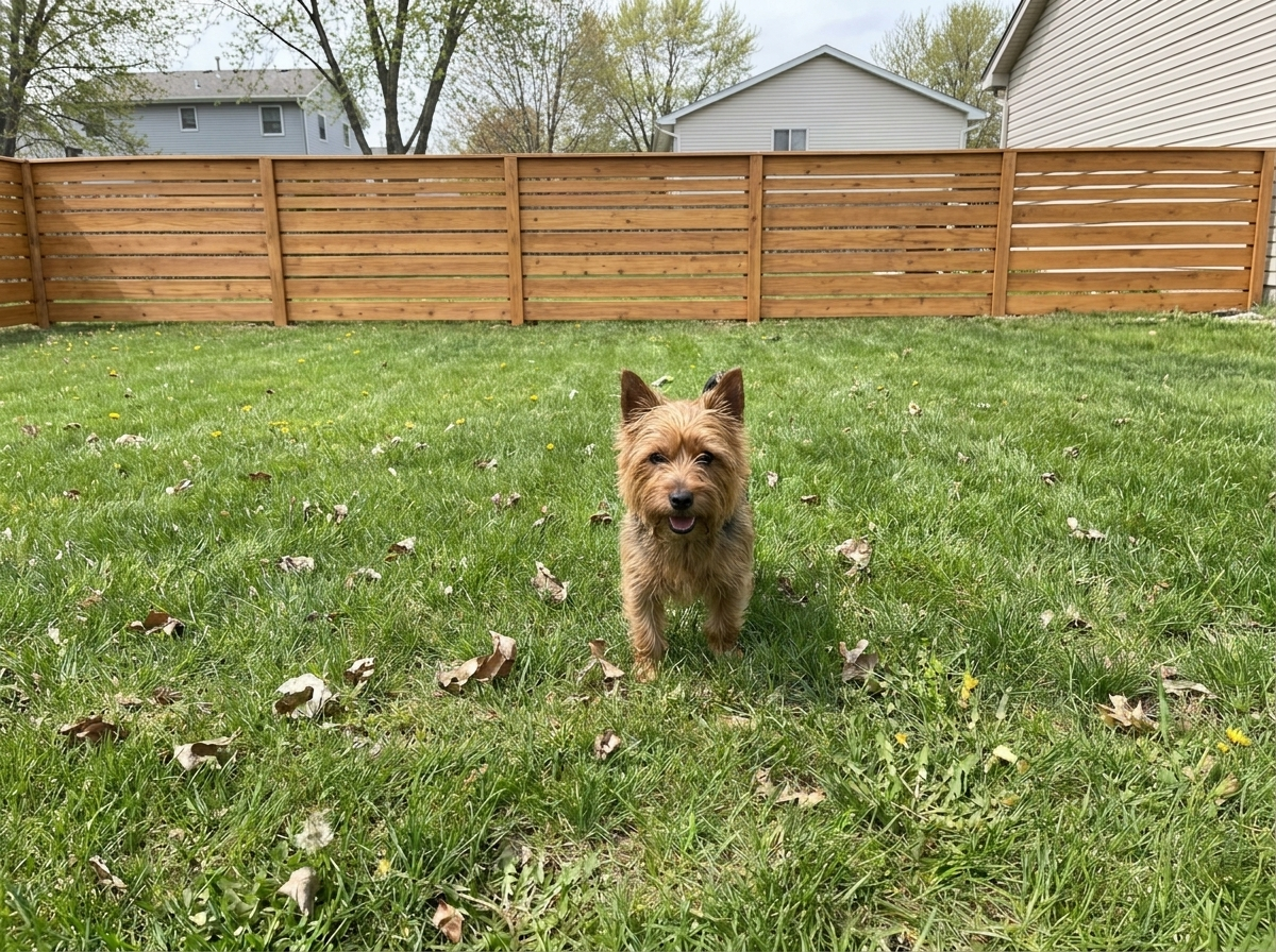 New horizontal cedar slat fence with warm stain
