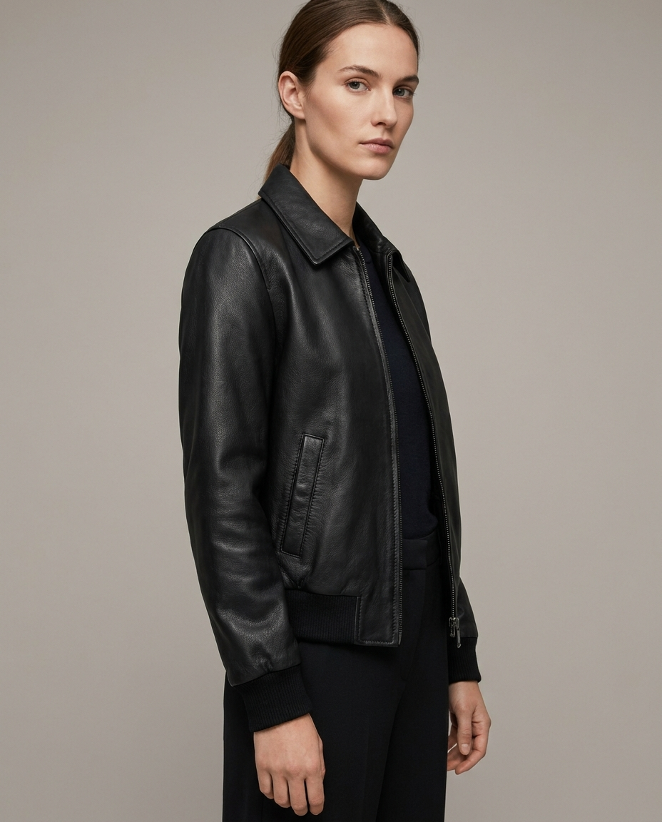 Women's Harrington Black Leather Jacket