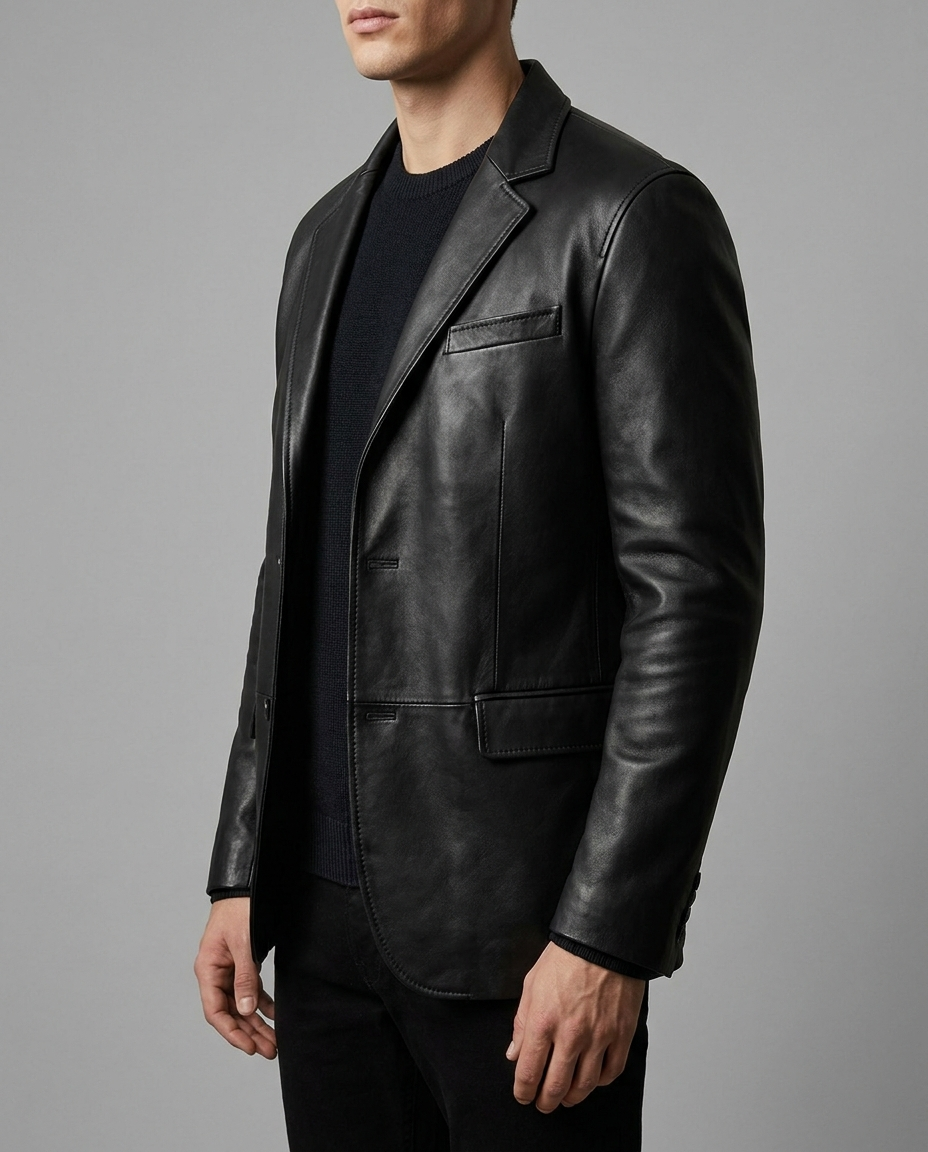 Men's Black Leather Blazer