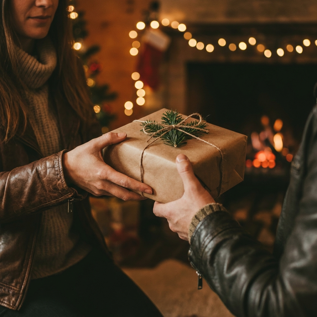 Genuine leather jacket given as a holiday gift
