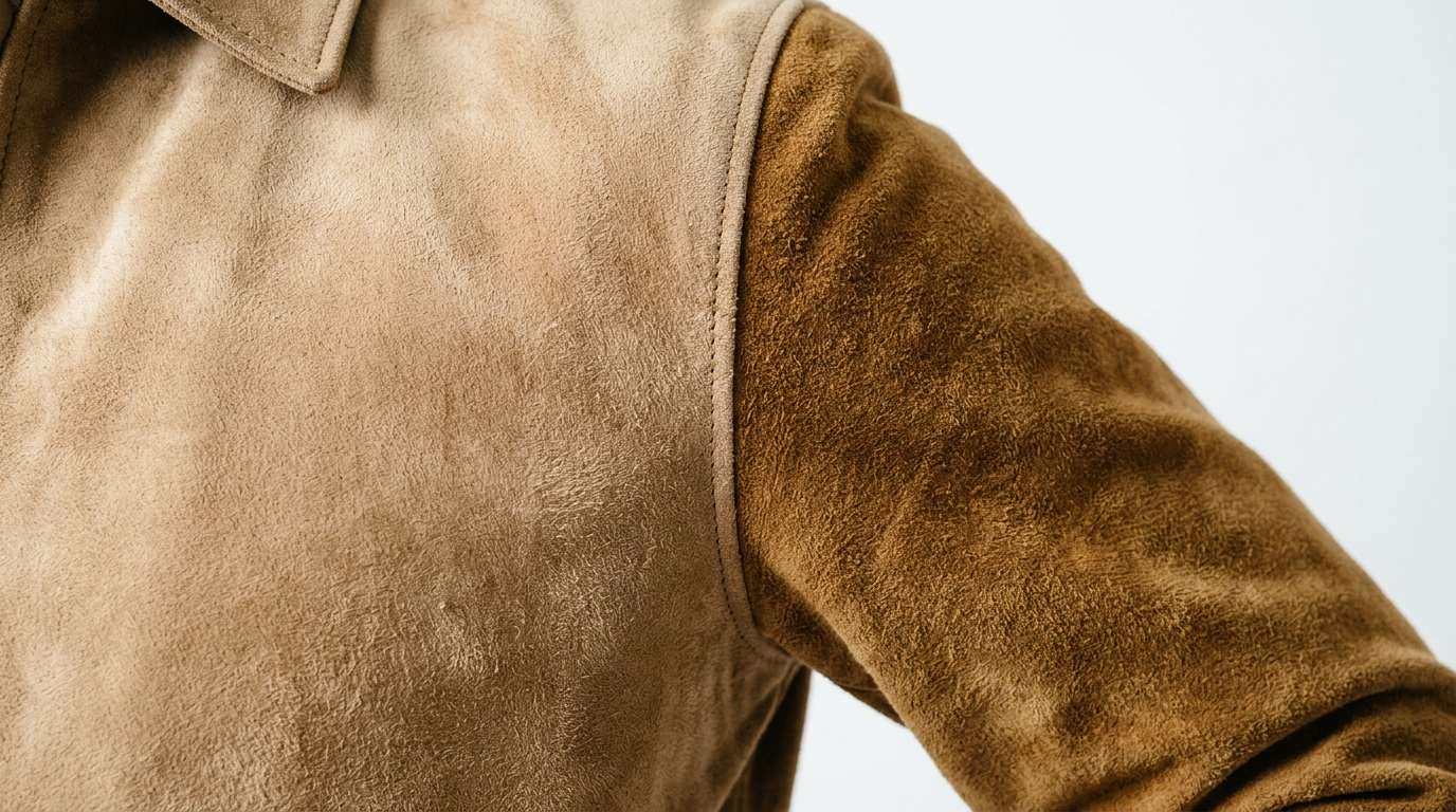 Suede jacket showing two-tone light and dark areas from nap direction