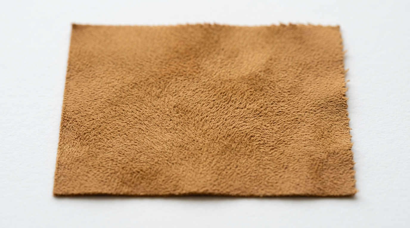Close-up of premium faux suede fabric swatch showing soft velvety microfibre texture