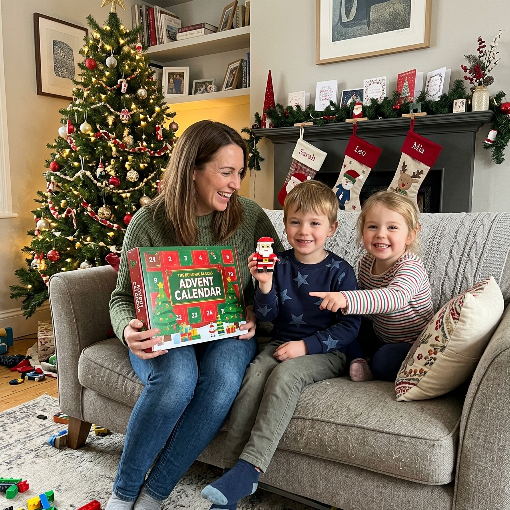 Mom and kids with the Prairie Advent Calendar