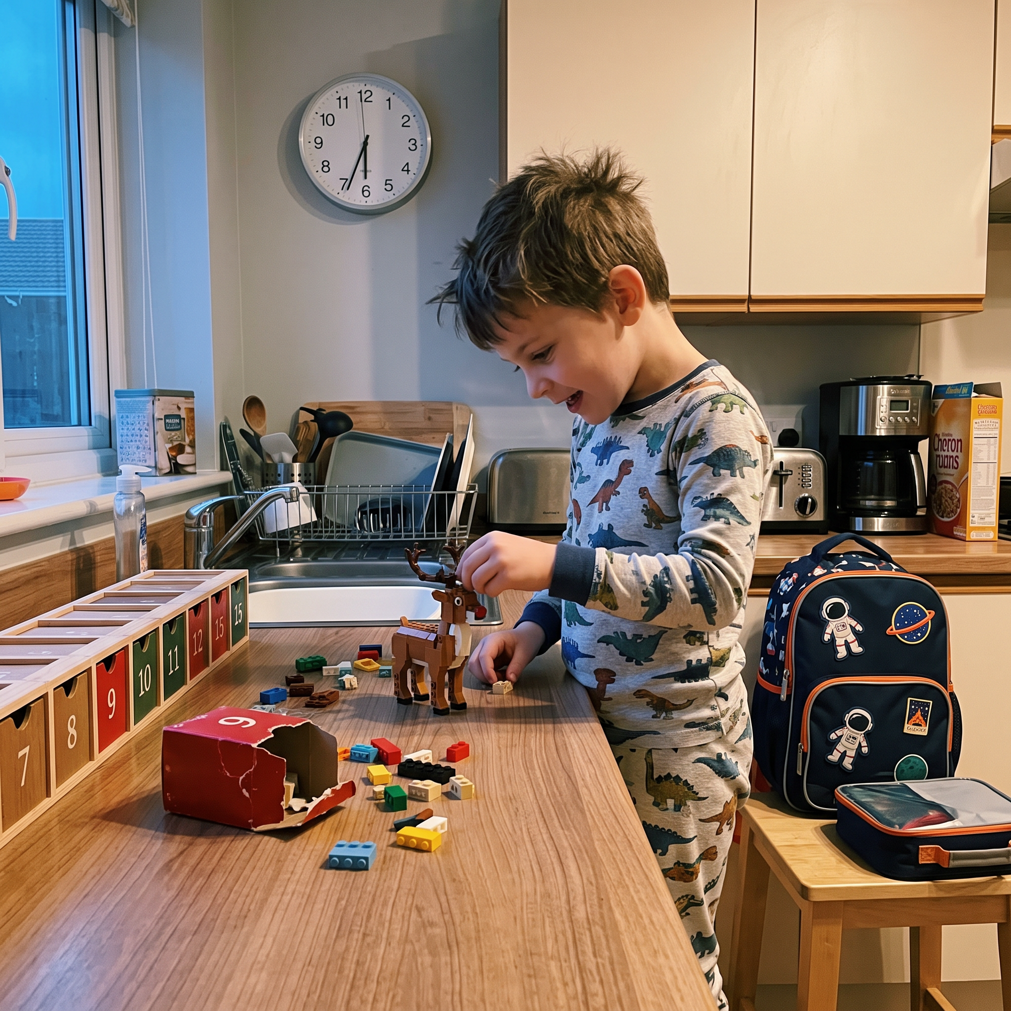 6:50 AM — up and building before school without being woken up
