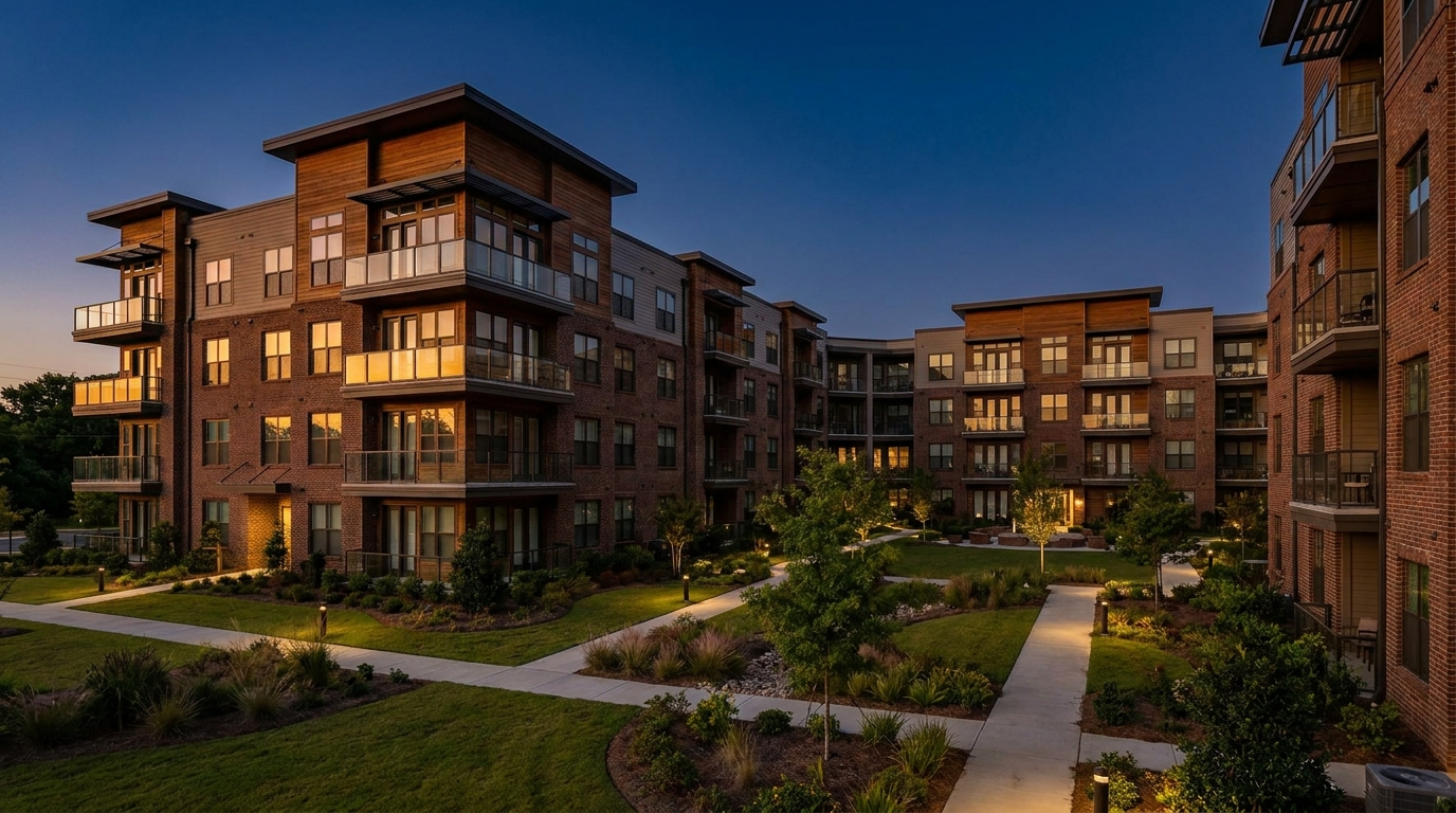 Southeast multifamily property at dusk