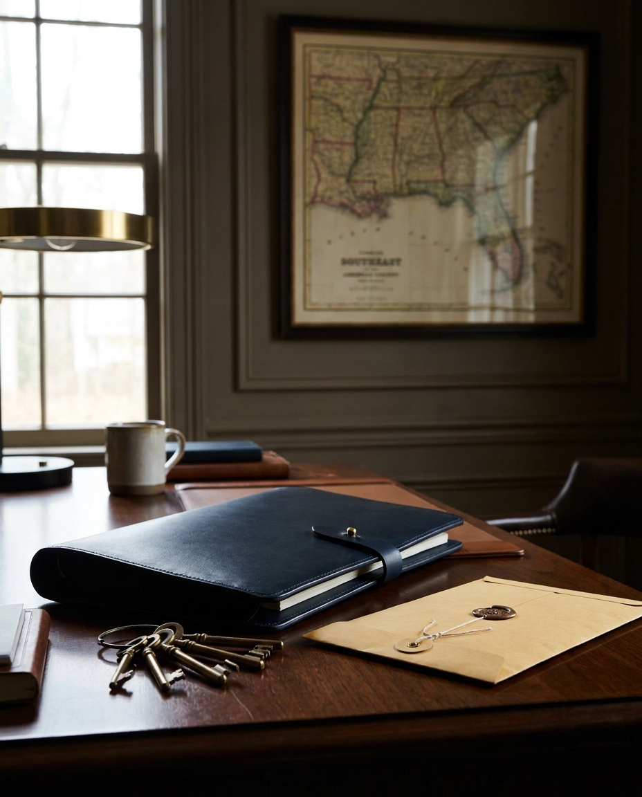 Case file desk with Southeast coverage map