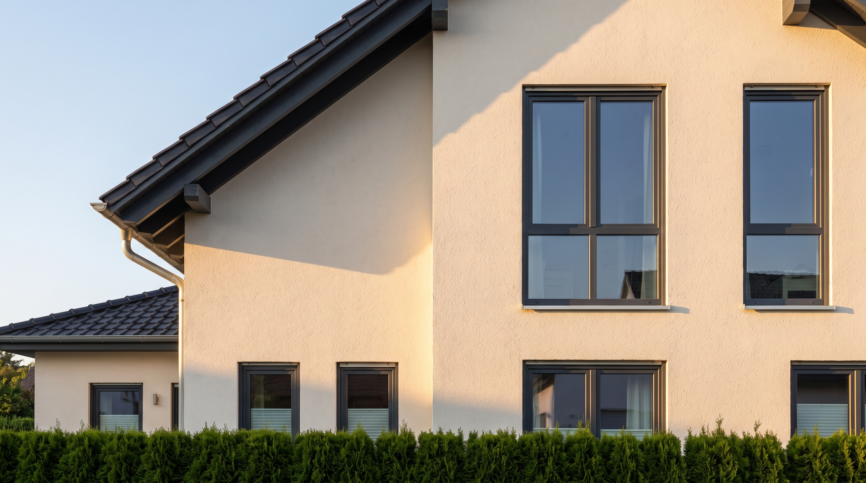 Frisch verputzte Hausfassade im Nachmittagslicht