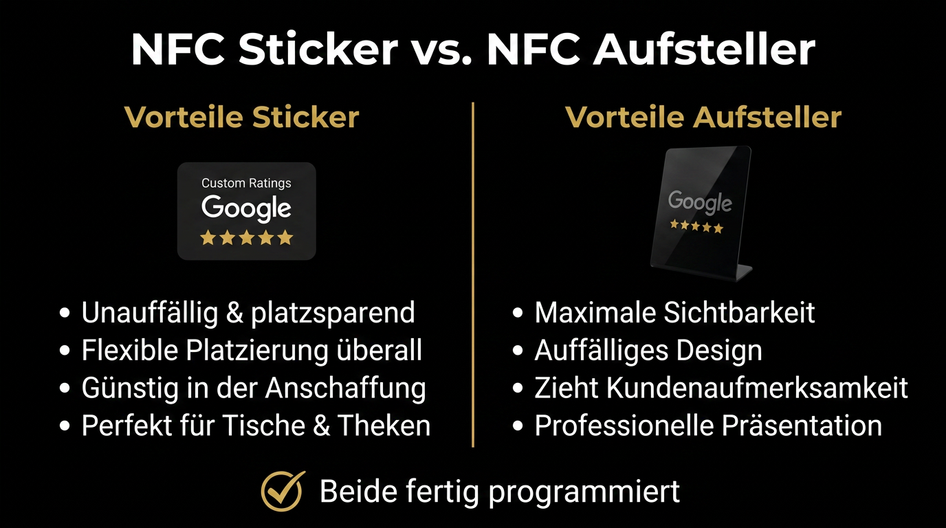 Infografik: NFC Sticker vs. NFC Aufsteller Vergleich