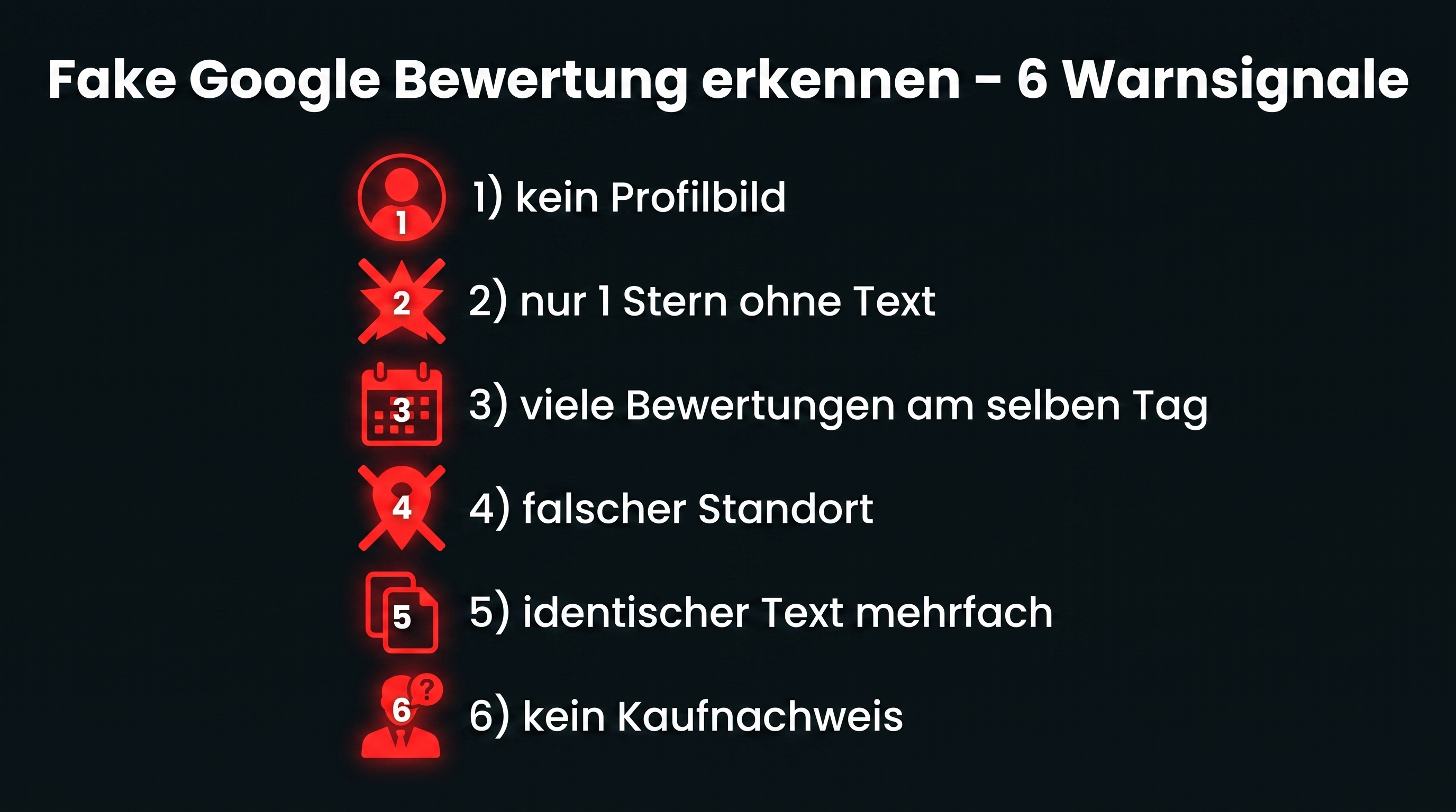 Infografik: 6 Warnsignale für Fake Google Bewertungen