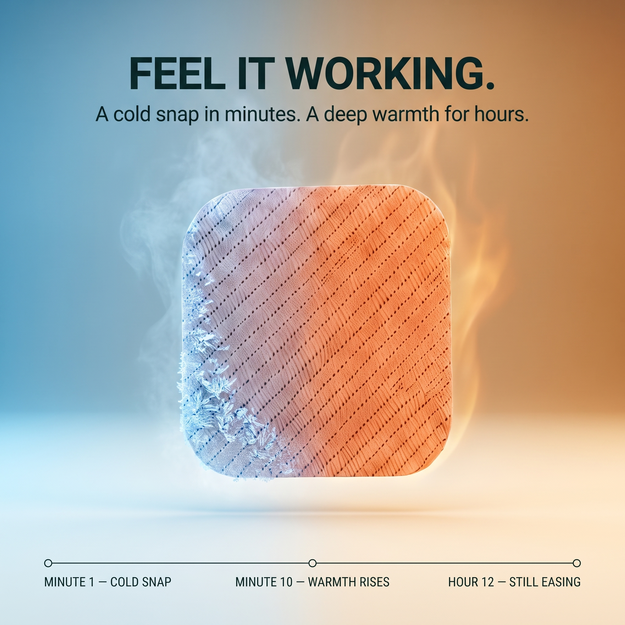 A cold snap in minutes, a deep warmth for hours