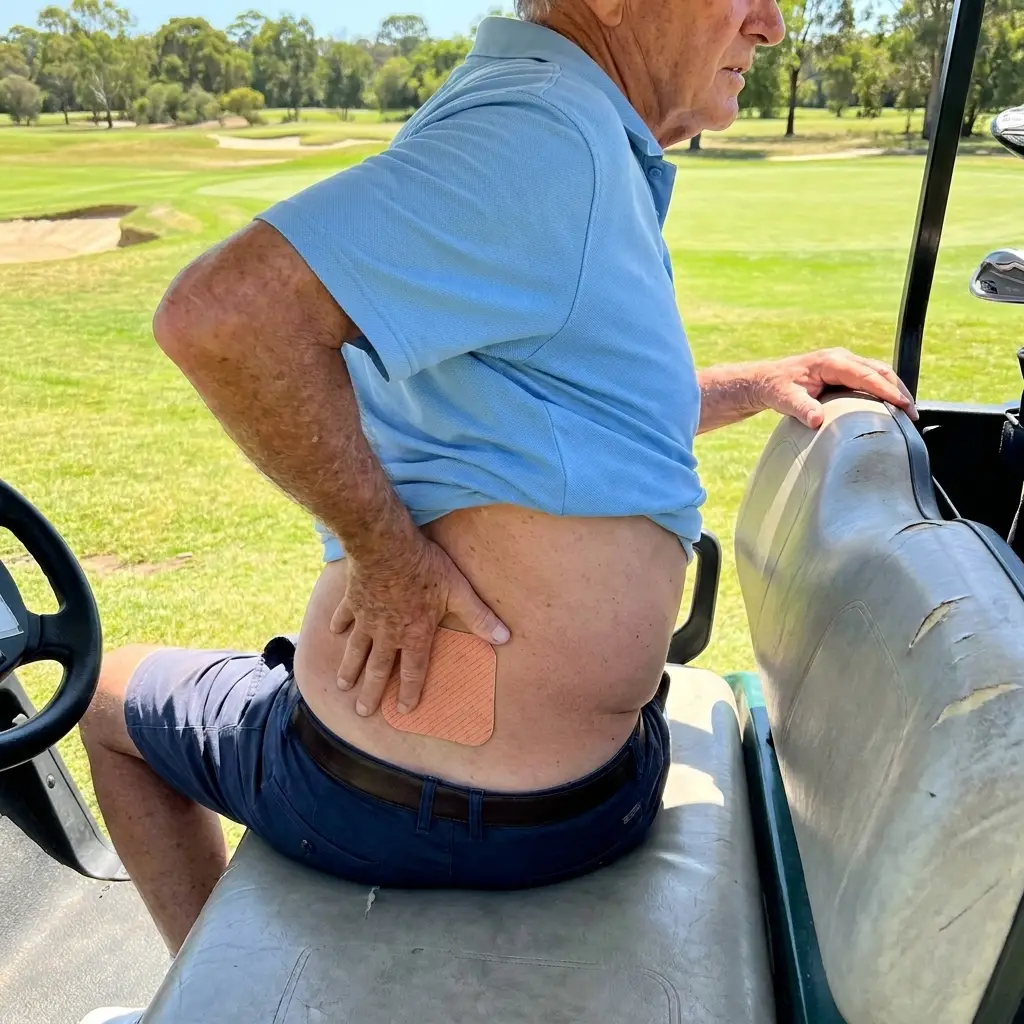Barry putting a NISK patch on at the golf cart