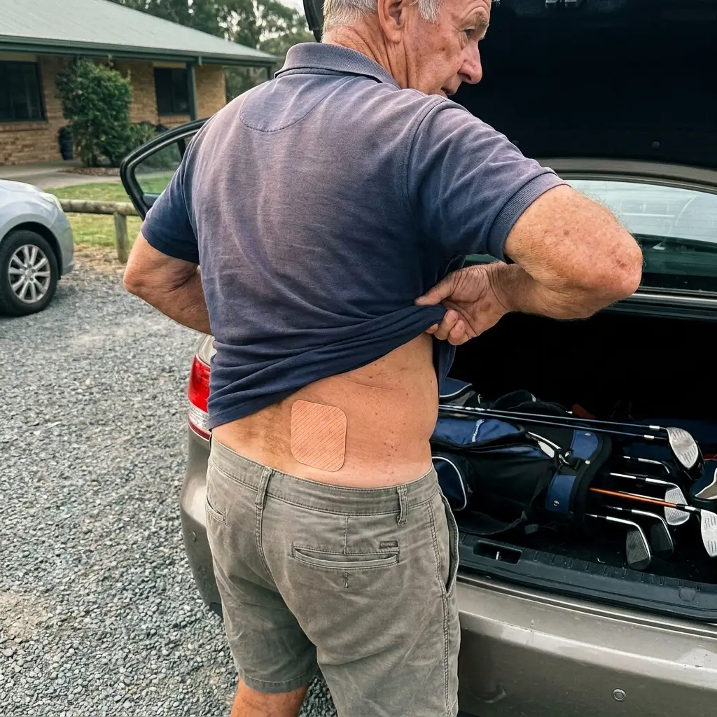 Ray showing the patch on his lower back at the club car park