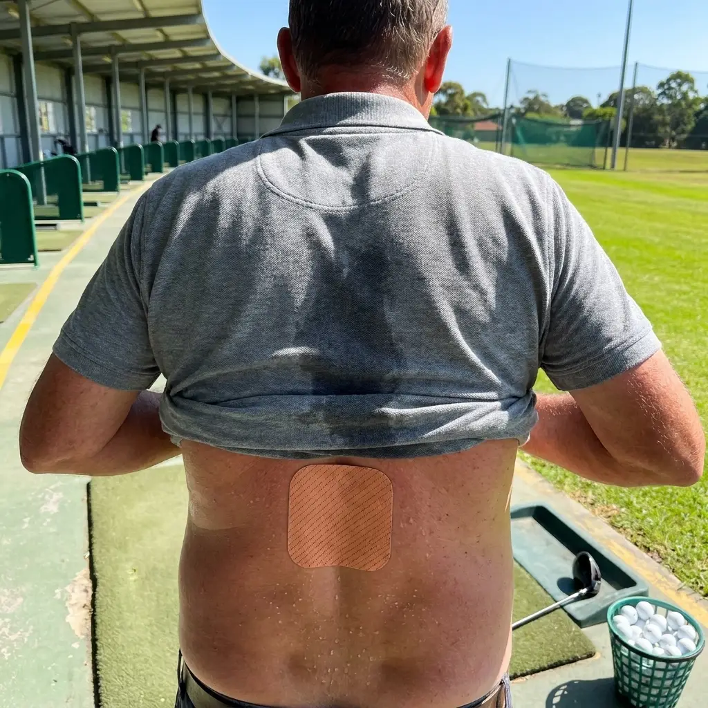 Mark at the driving range with the patch staying on through sweat