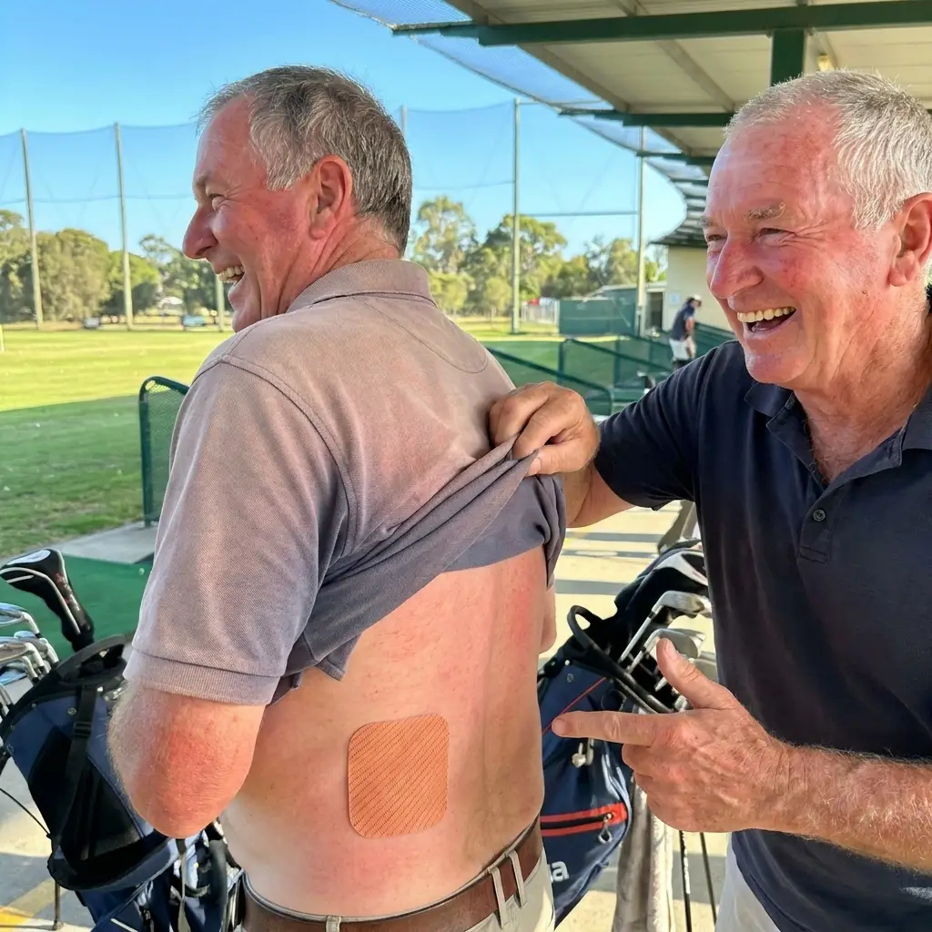 Terry showing his mate the patch at the driving range