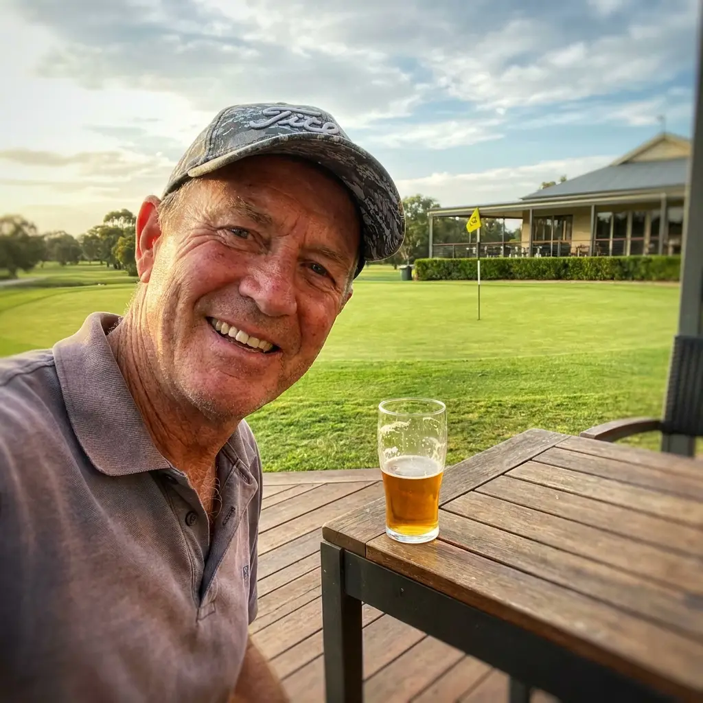 Alan at the clubhouse after his round