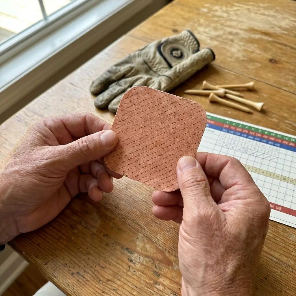 Col holding the woven cotton patch