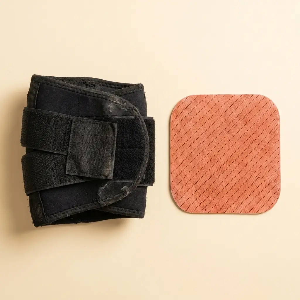 A bulky back brace next to the slim NISK cotton patch