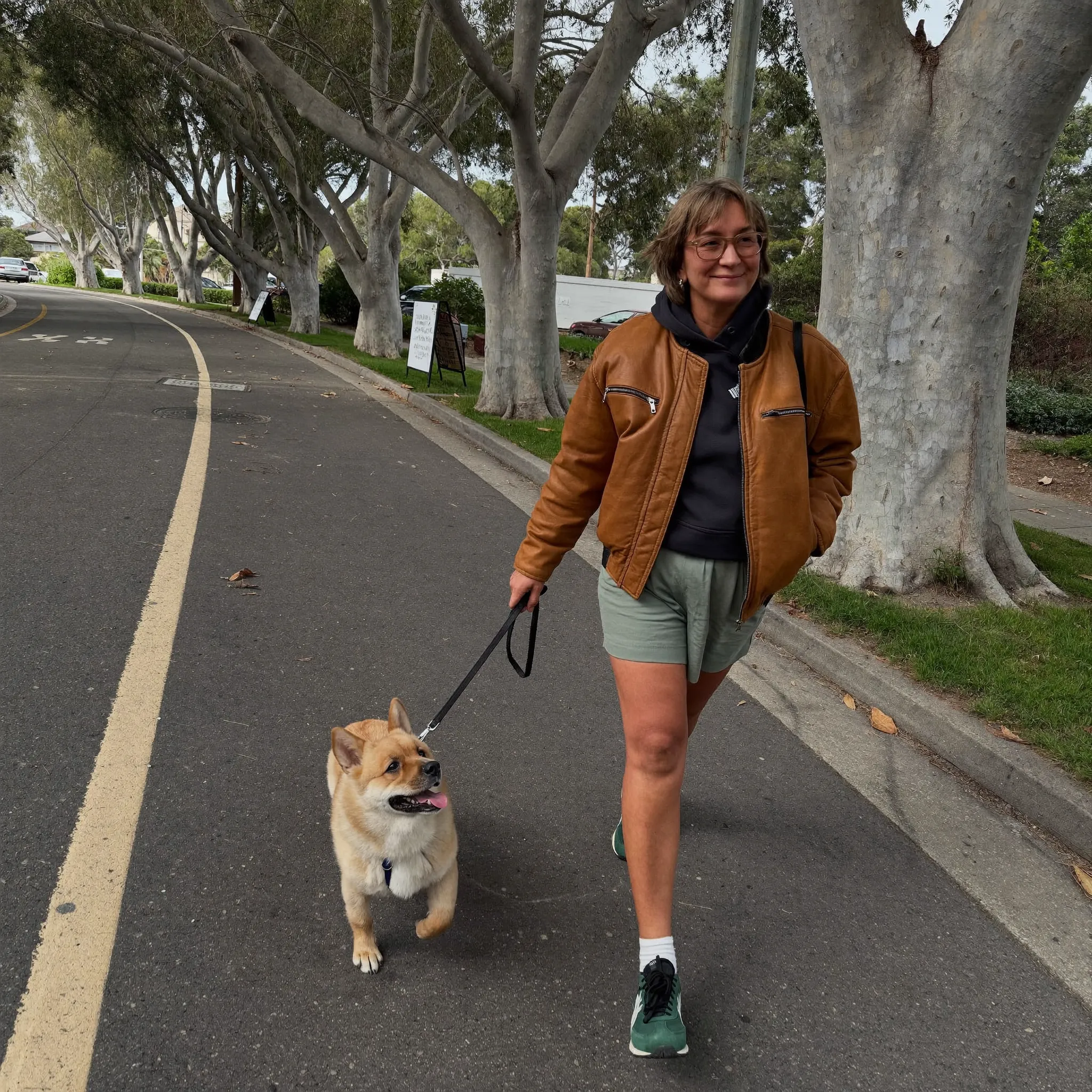 Helen walking her dog