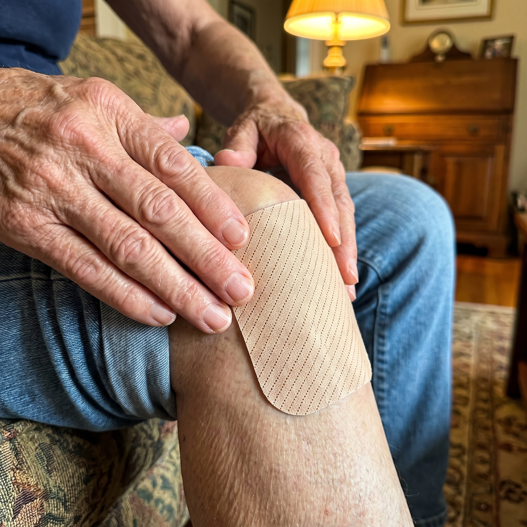 Press it on the knee - it bends with you