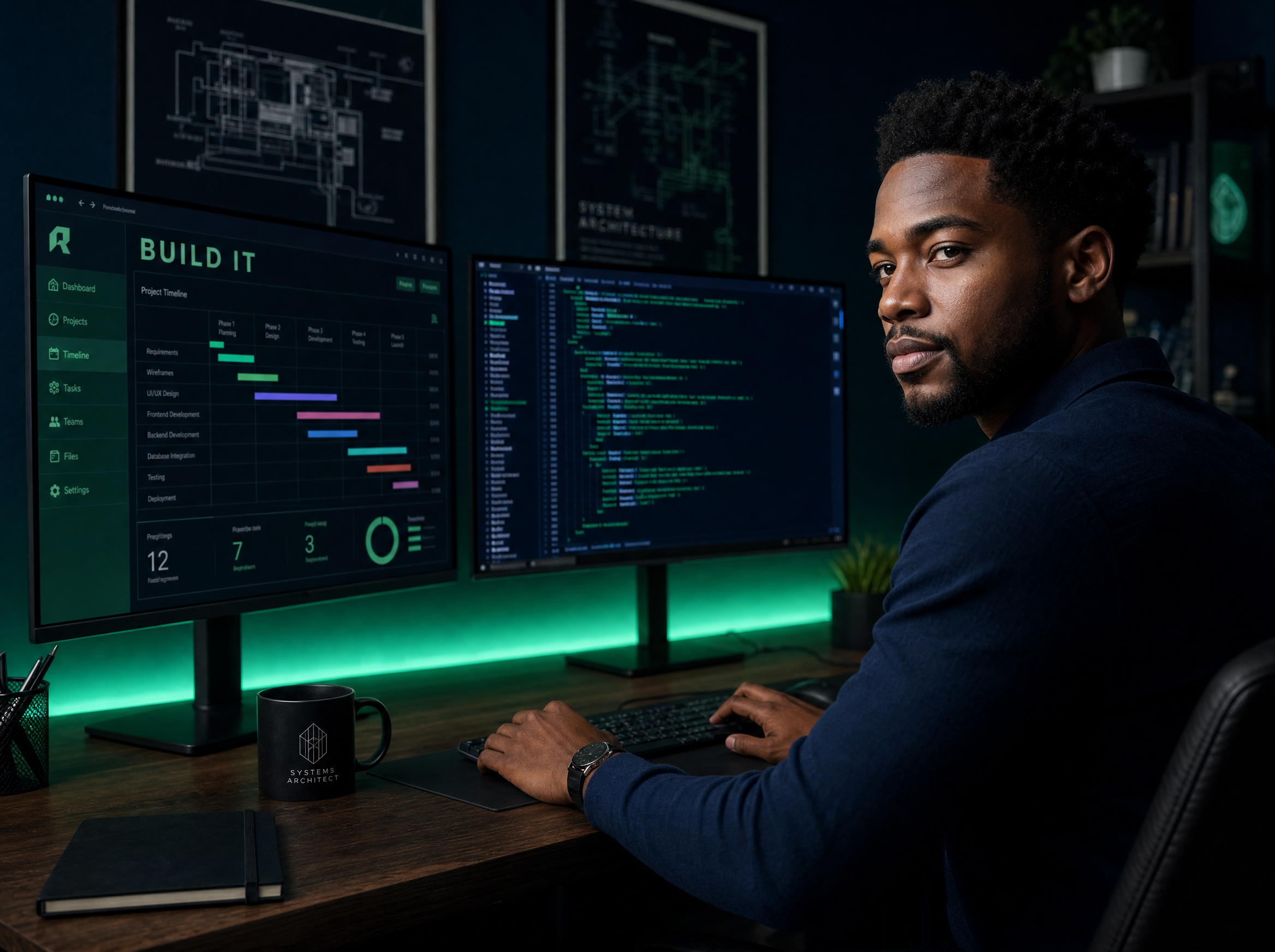 Senior architect at workstation with BUILD IT dashboards