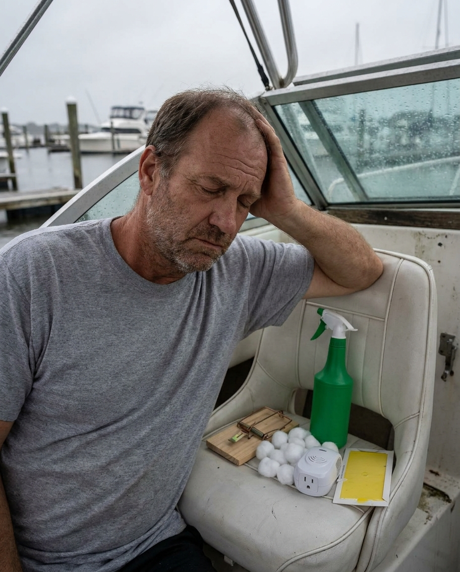 Frustrated boat owner with failed pest products