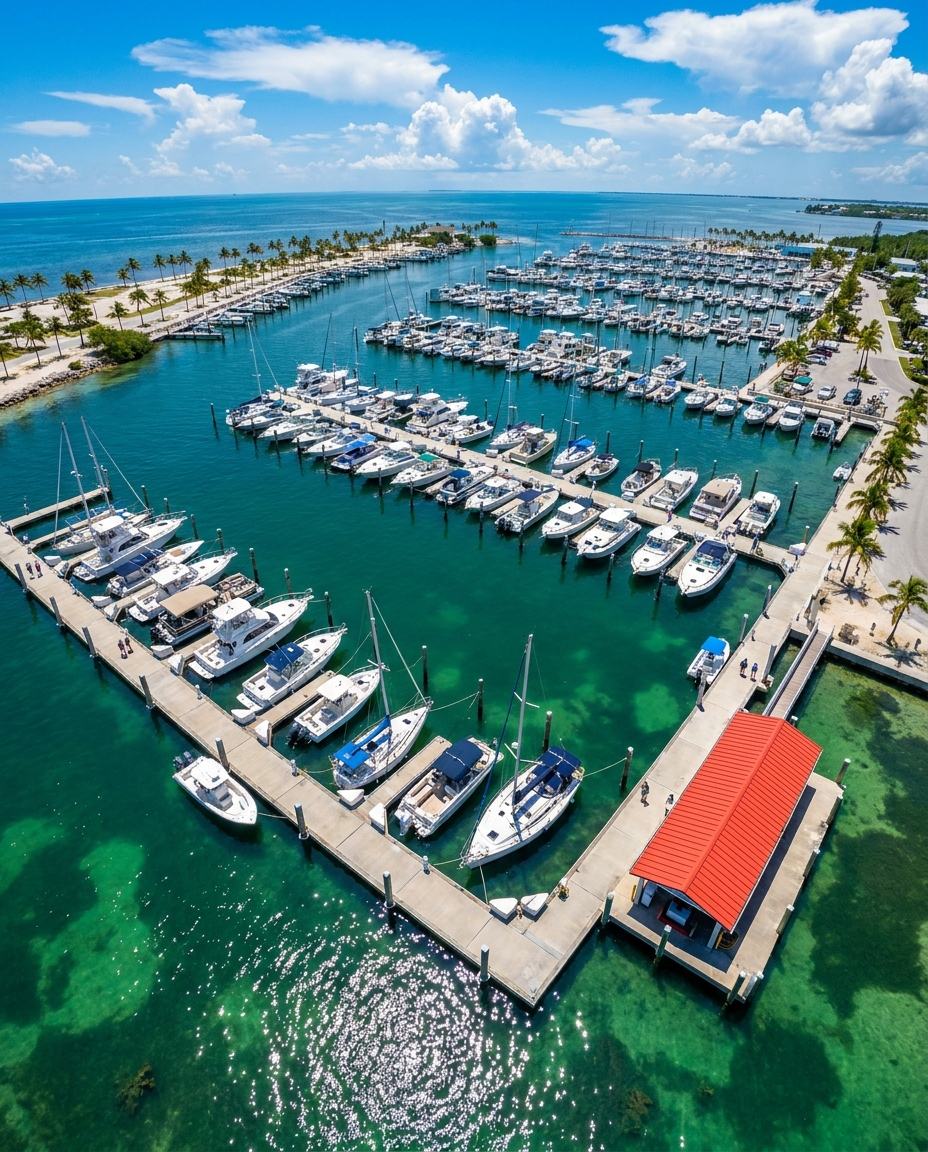 Marina filled with boats on sunny day