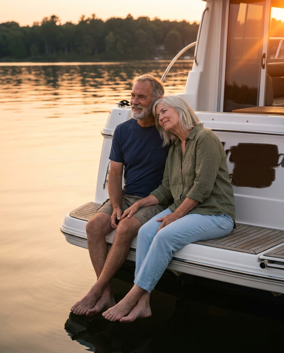 Couple enjoying sunset on their boat