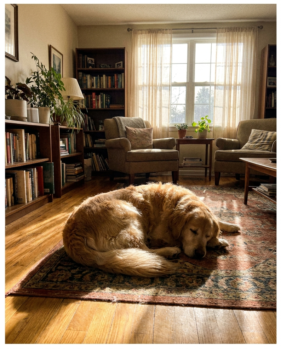 Family with dog safe and relaxed at home