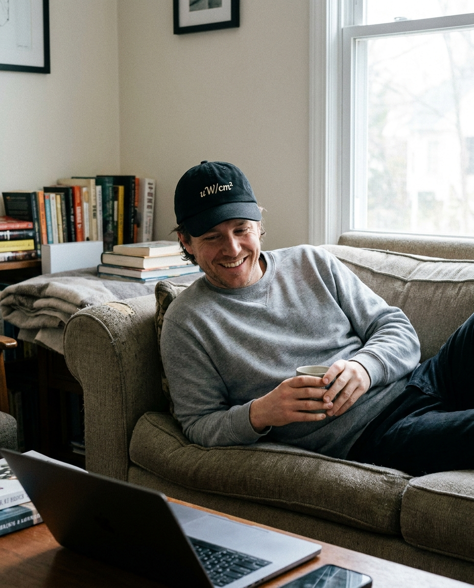 Person relaxed and comfortable wearing Halo Cap