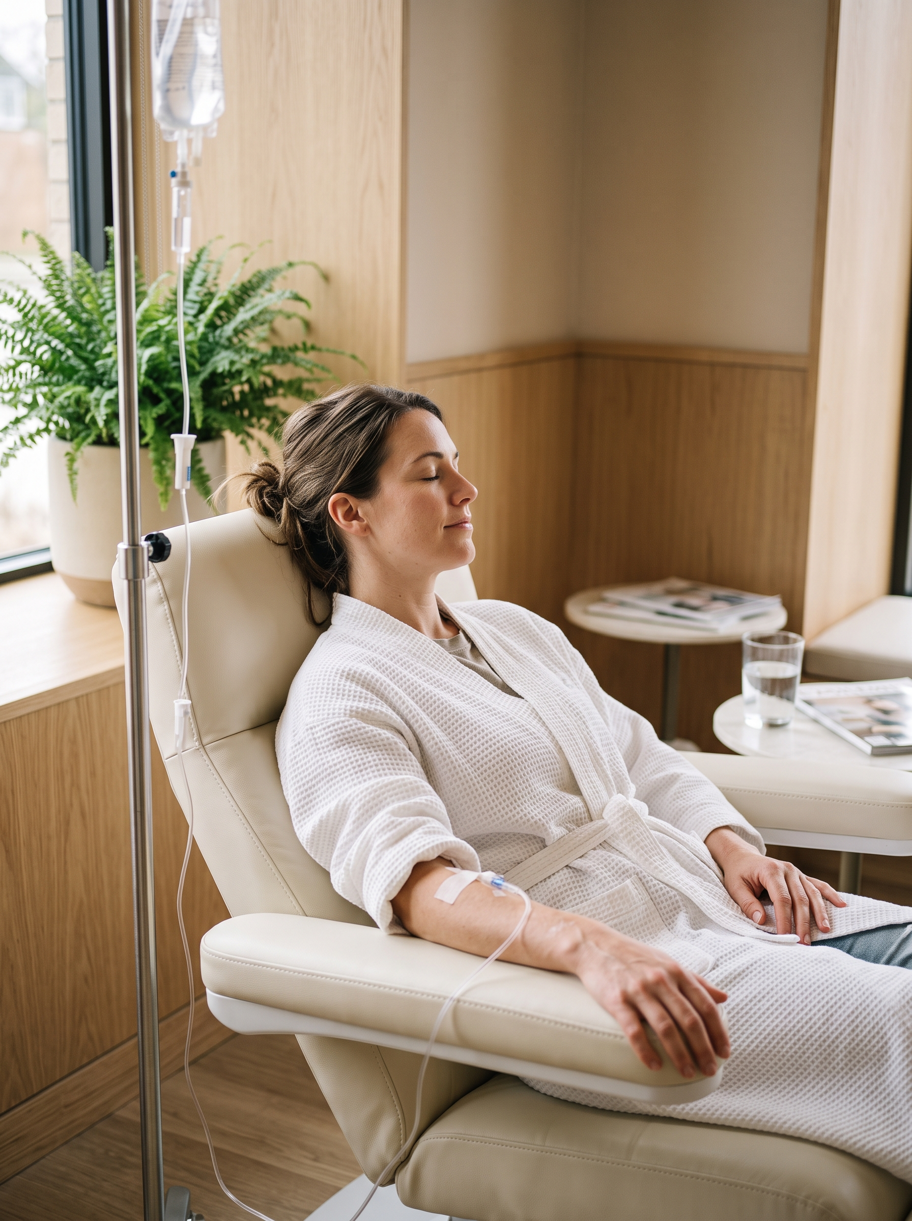 Client receiving IV therapy at Santé