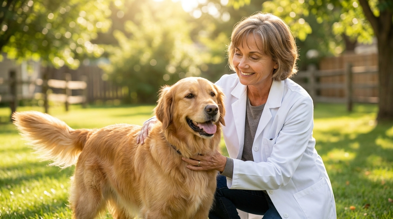 Dr. Johnson with golden retriever