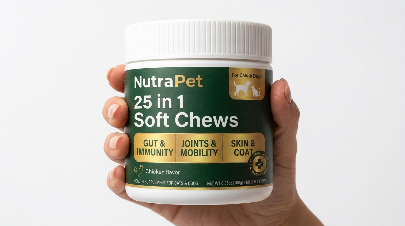 Hand holding NutraPet product
