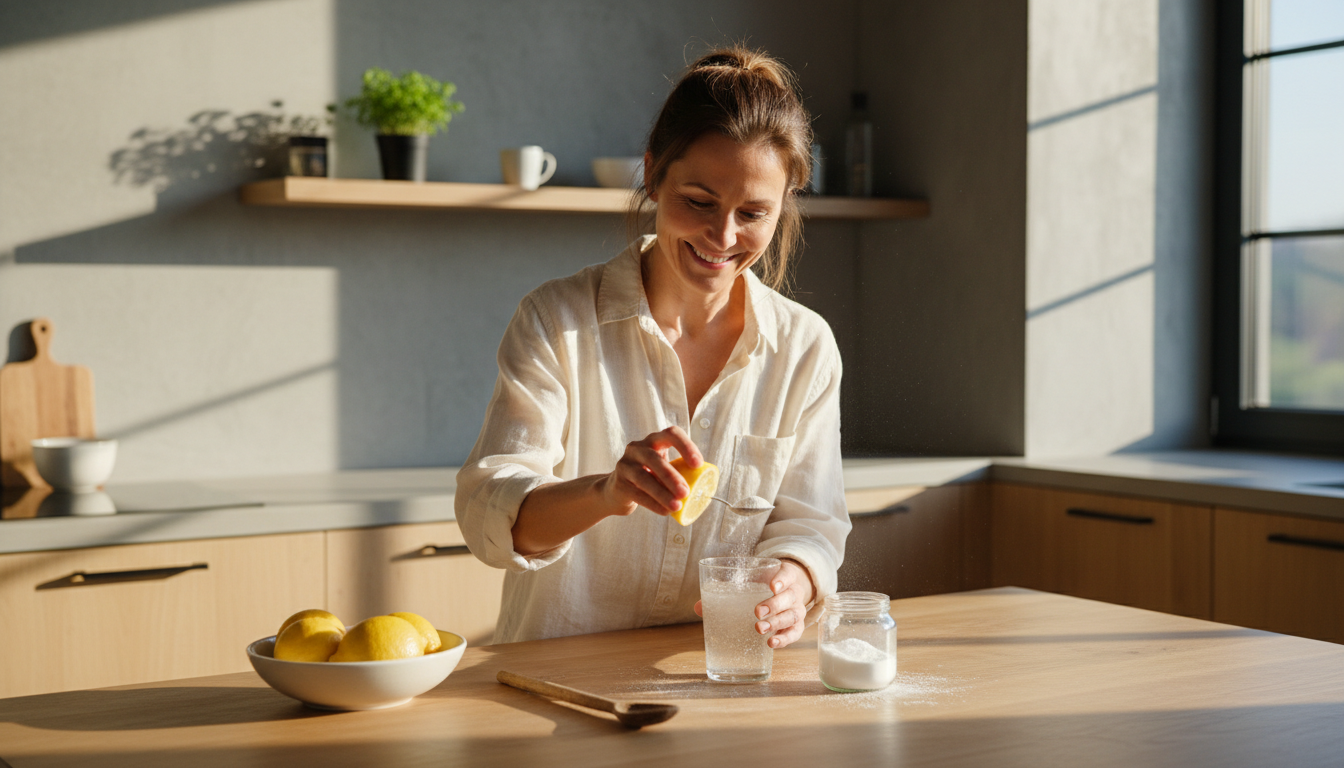 Woman preparing baking soda drink