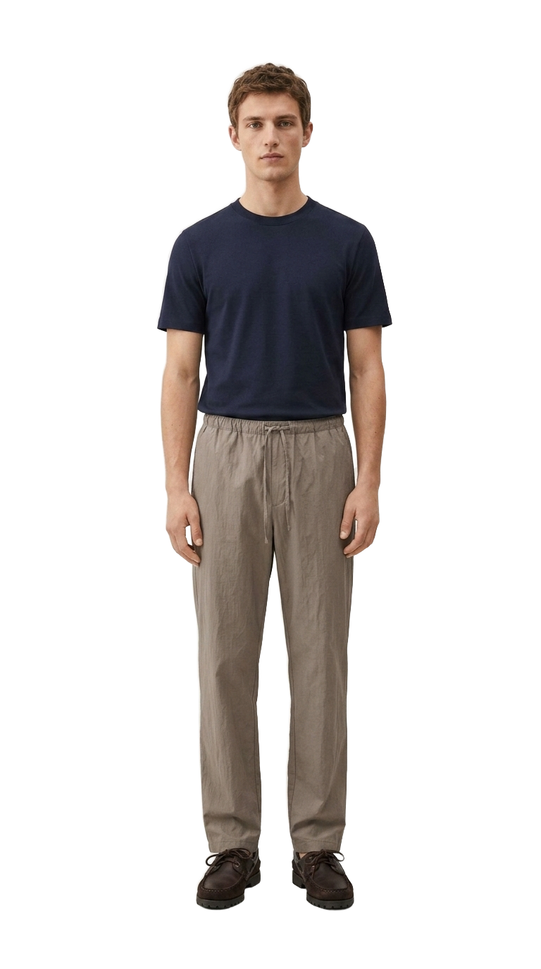 Navy Tee, Taupe Poplin