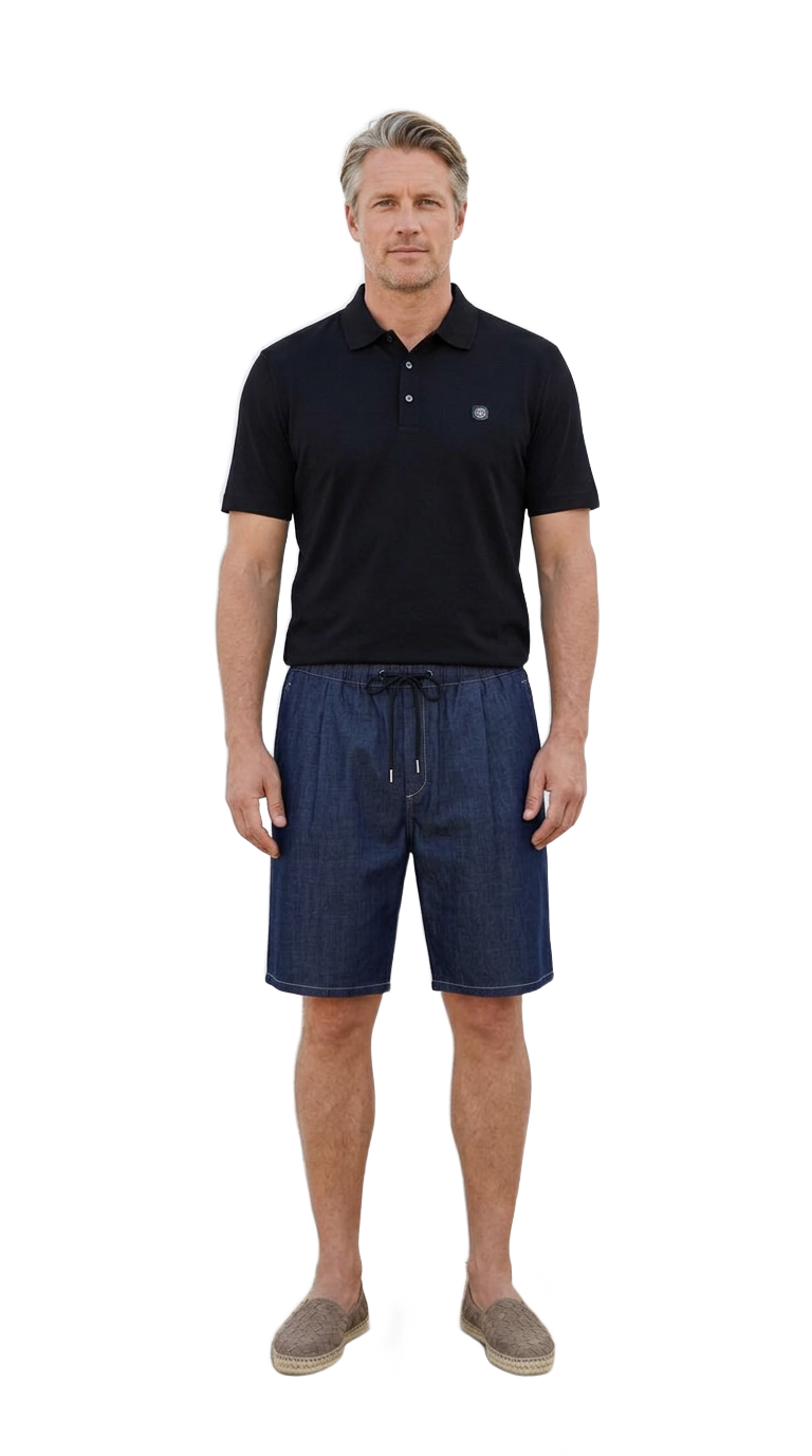 Black Polo, Denim Shorts