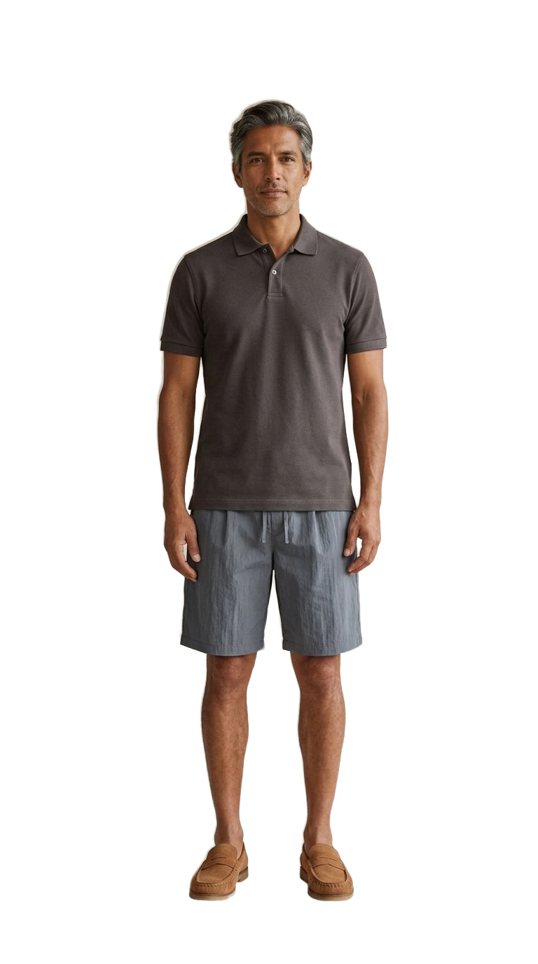 Anthracite Polo, Tan Loafers