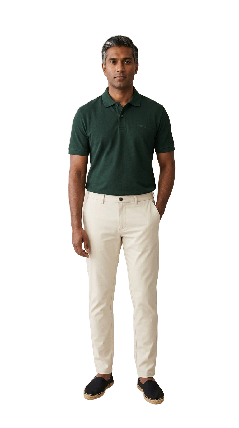 Deep Green Polo on Ecru