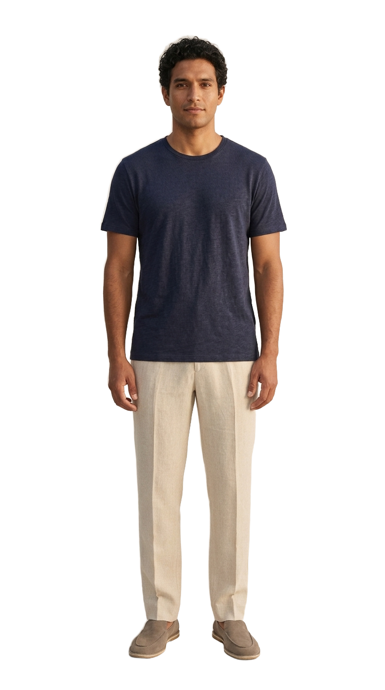 Sand Linen, Navy Cotton